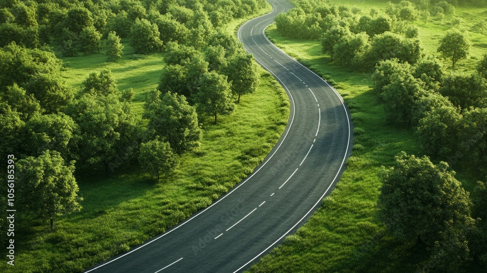 Fototapeta premium wide road in a green meadow