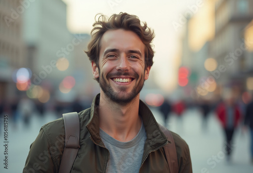 smiling traveler enjoys exploring city part journey