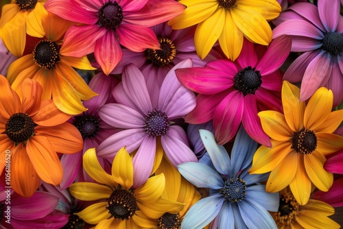 Closeup of multi colored sunbeckia flowers in summer photo