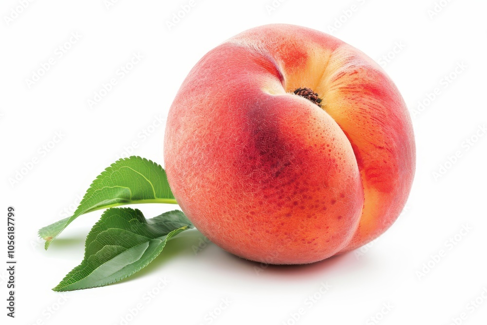 Isolated peach with leaf on white background Isolated peach with leaf on white background