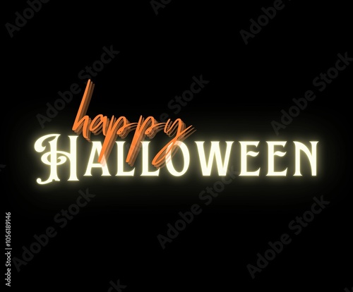 Happy Halloween glowing text black banner with copy space