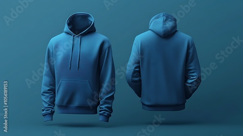A teal blue hoodie with front side pocket on a mannequin.