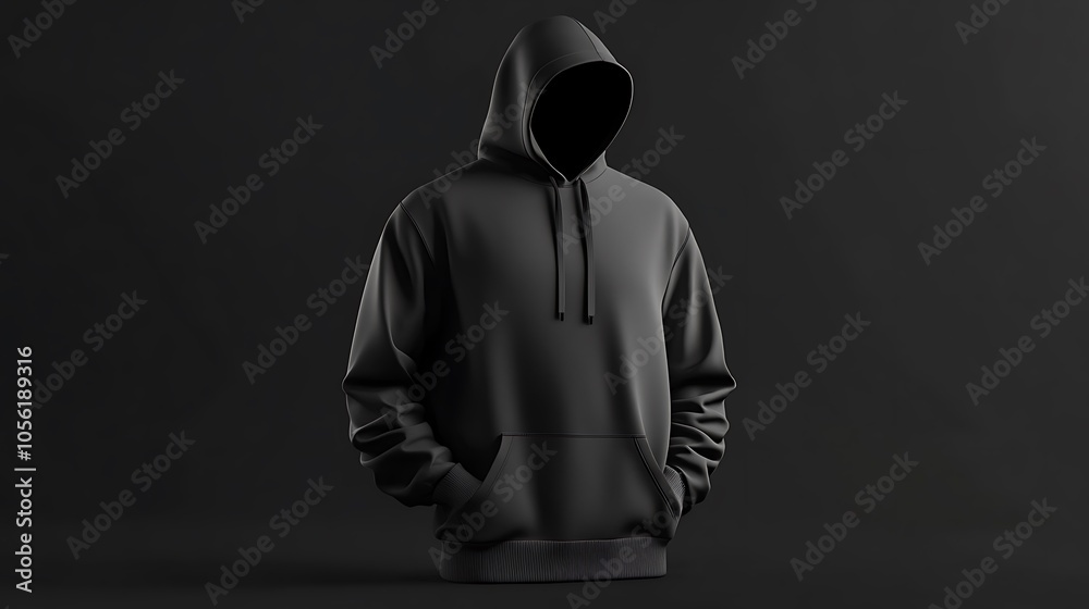 A dark gray hoodie is on a mannequin. A dark gray hoodie is on a mannequin.