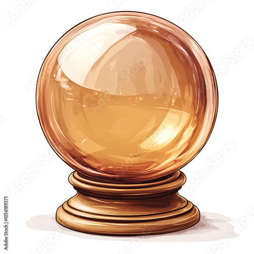 A mystical amber crystal ball resting on an elegant wooden stand, perfect for divination and fortune-telling activities