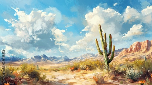 Desert Landscape with Tall Cactus