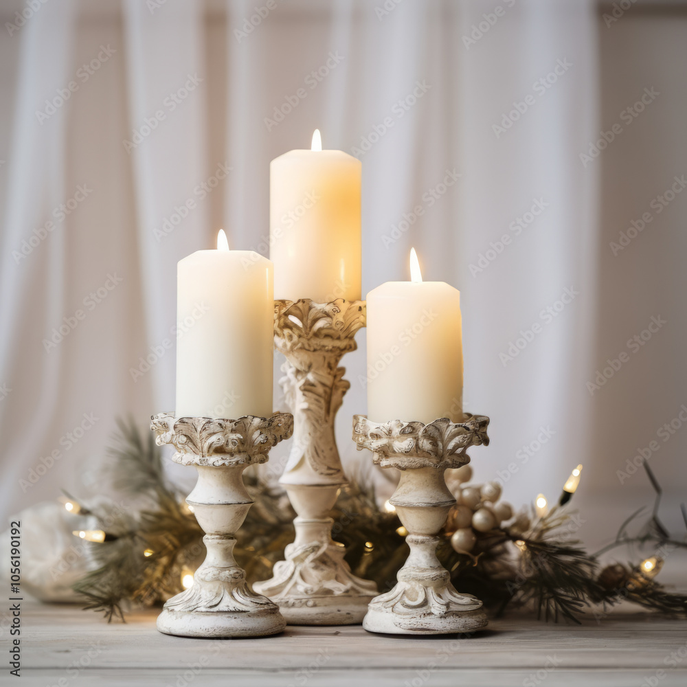 four Advent candles, white elegant interior four Advent candles, white elegant interior