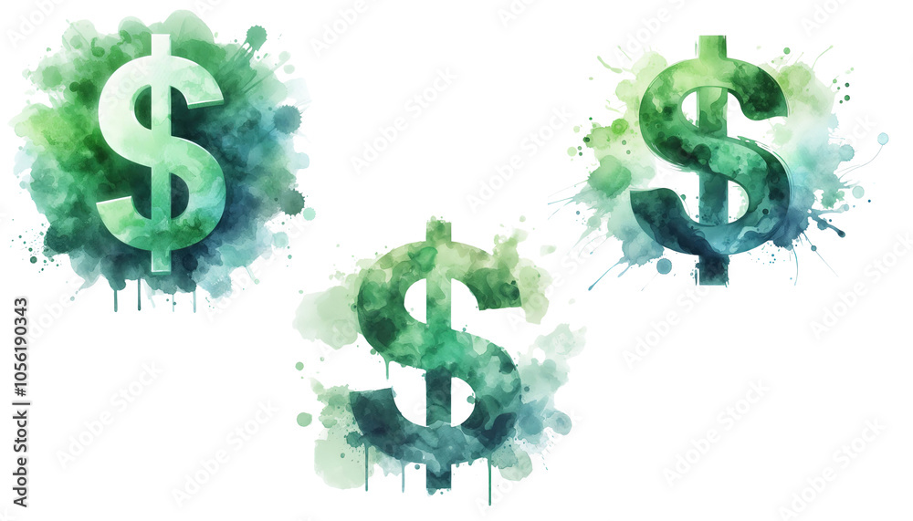 Green Watercolor Dollar Sign. Green Watercolor Dollar Sign.