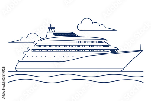 Stunning Line Art of a Majestic Cruise Ship on the Open Sea