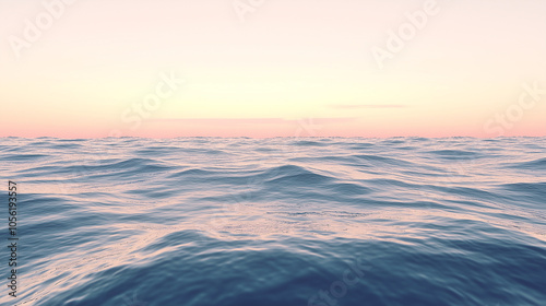 Tranquil ocean with gentle waves beneath a serene pastel sunset sky creates a peaceful atmosphere