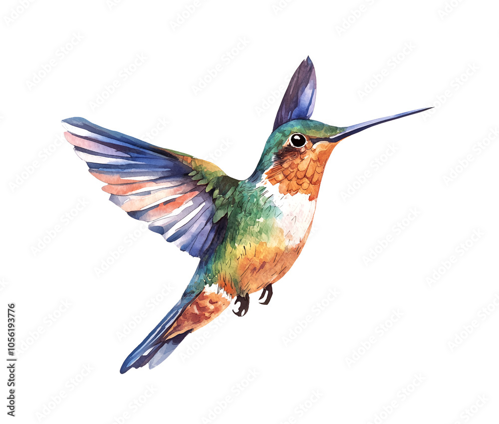 Fototapeta premium Hummingbird, watercolor clipart illustration with isolated background.