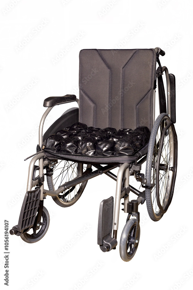 A sleek, modern wheelchair designed for comfort and mobility in everyday life. Isolated on a white background.