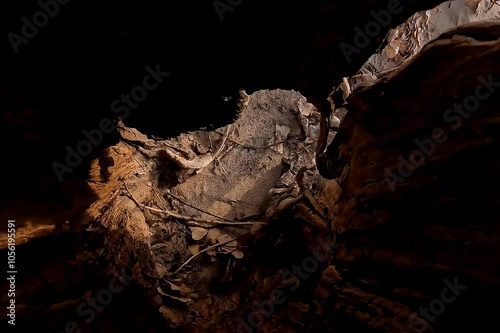 Going down a hollow tree trunk at Glendo State Park at Wyoming in North America. photo