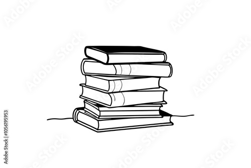 Creative Line Illustration of a Large Book Stack Ideal for Literary Designs