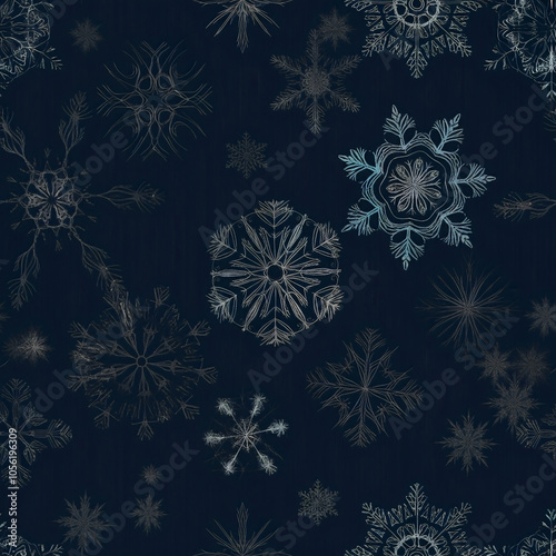 Abstract snowflakes seamless pattern on blue background snow flakes repeatable background snow crystal tiled texture