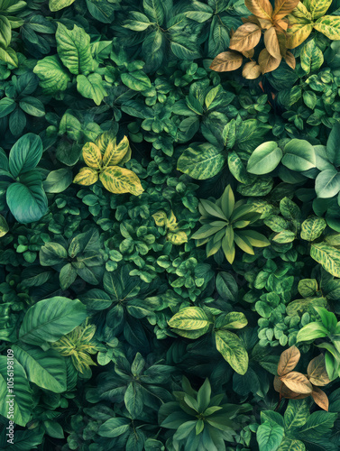 foliage, leaves background, leaf, botanical, garden in forest, green colours, background pattern design, top and bottom areas are dark green, middle area is light green, 