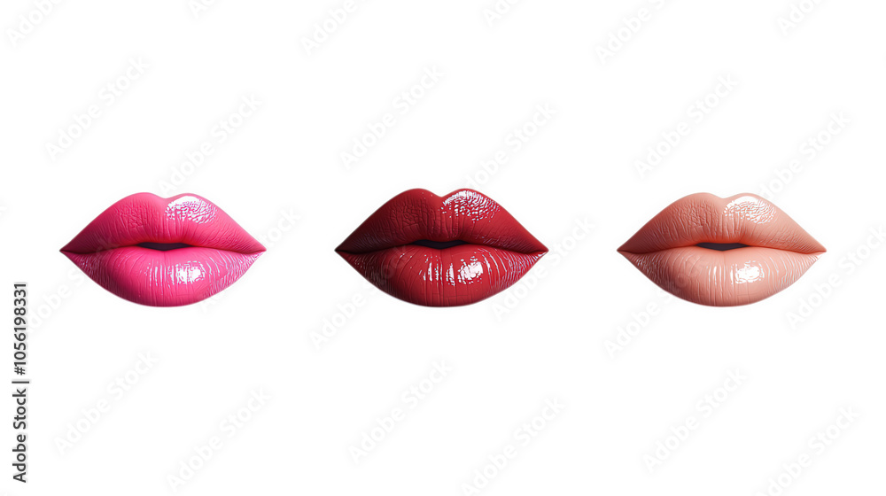 Vibrant display of luscious lips showcasing diverse lip colors and textures, perfect for beauty enthusiasts, isolated on transparent PNG background Vibrant display of luscious lips showcasing diverse lip colors and textures, perfect for beauty enthusiasts, isolated on transparent PNG background