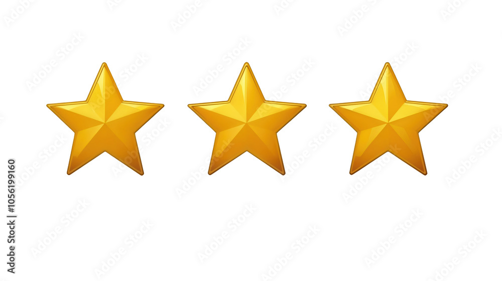 Three golden stars arranged in a row. transparent white background, png element. Three golden stars arranged in a row. transparent white background, png element.