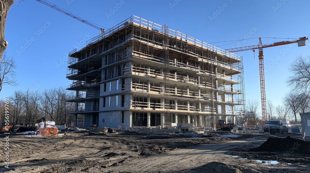 Newly built multi-story building in an urban area Newly built multi-story building in an urban area