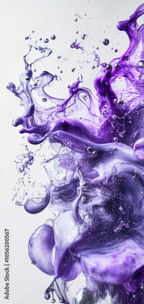 Fototapeta premium Swirling purple and silver particles create a mesmerizing abstract design for phone wallpaper