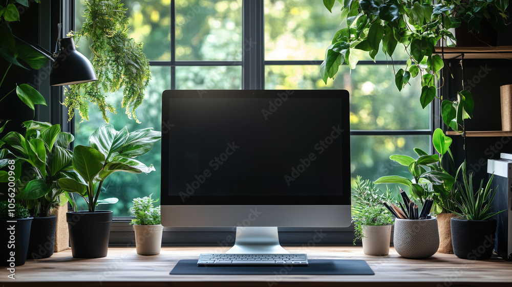 A serene minimalist workspace with plants to foster digital detox and creativity A serene minimalist workspace with plants to foster digital detox and creativity