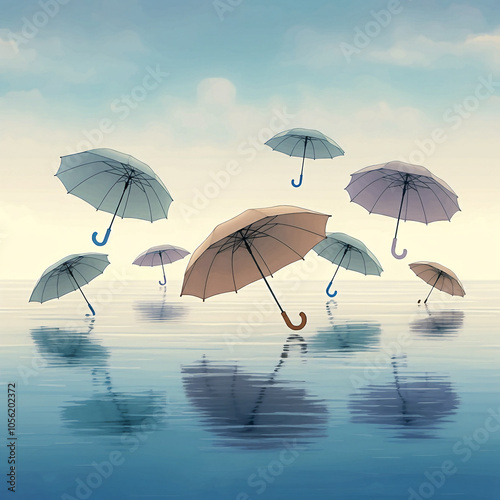 Colorful umbrellas seamless pattern umbrella over sea blue sky repeatable texture abstract tiled background