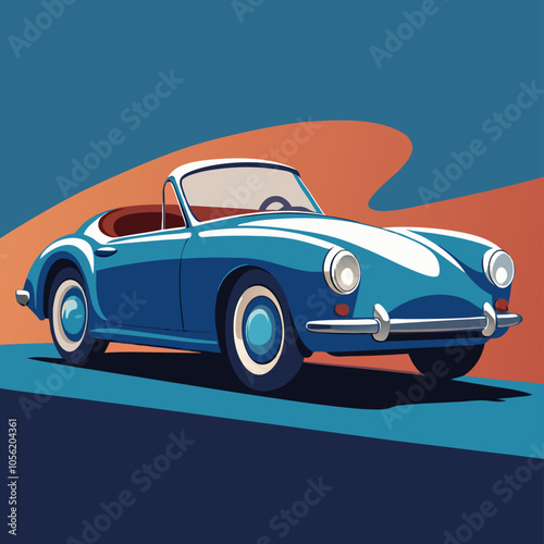 A vintage blue convertible car illustration, perfect for adding a touch of retro style to your designs. This classic vehicle is a timeless symbol of freedom and adventure.