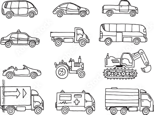 Cars doodles - hand drawn vector illustration on white background