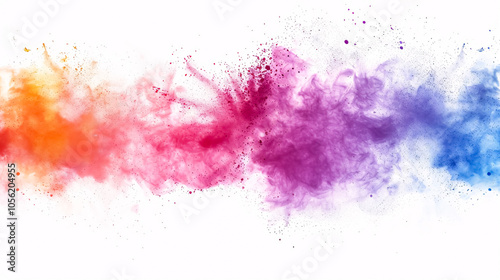 Colorful background of pastel powder explosion. Multi-colored dust splash on white background. Painted Holi.