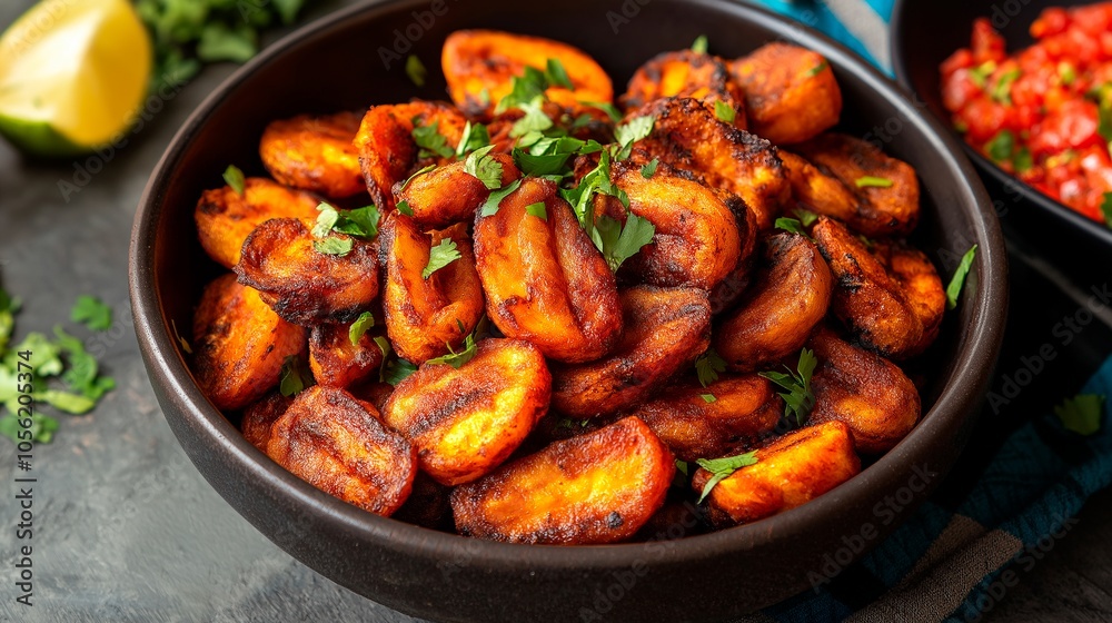 grilled potatoes on a frying pan grilled potatoes on a frying pan