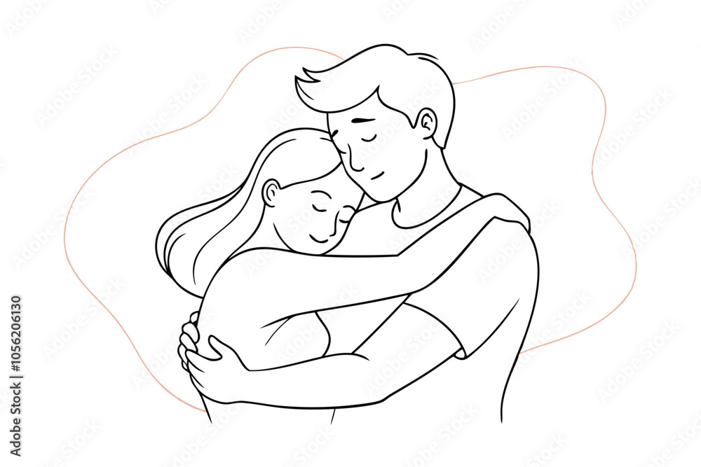 Romantic Line Art Embrace Between a Man and Woman in a Simple Drawing Romantic Line Art Embrace Between a Man and Woman in a Simple Drawing