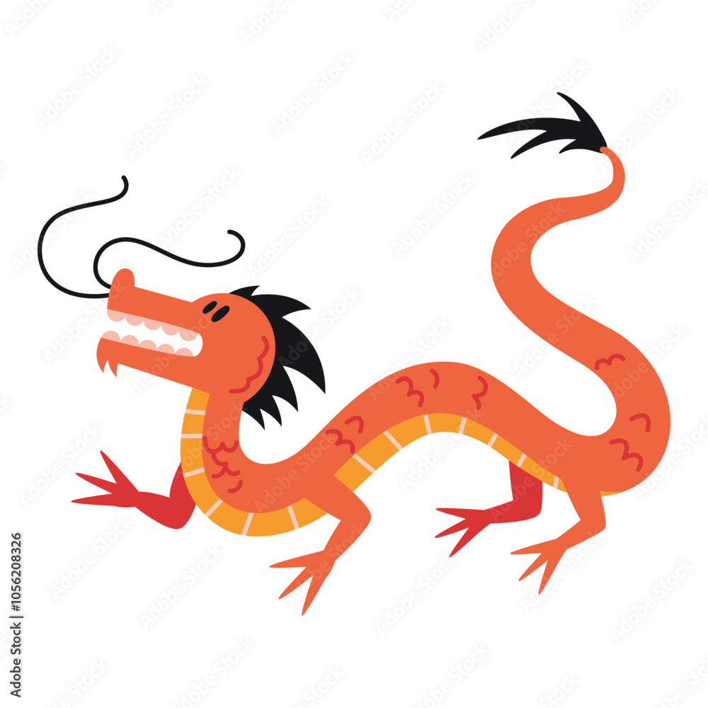 Red Chinese dragon, a symbol of oriental culture. Trendy modern vector illustration isolated on white background, hand drawn, flat design Red Chinese dragon, a symbol of oriental culture. Trendy modern vector illustration isolated on white background, hand drawn, flat design
