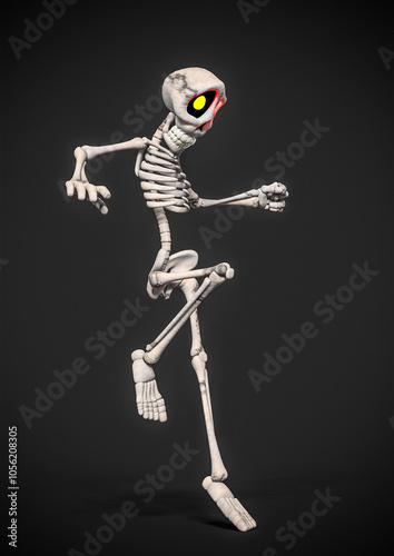 funny skeleton is walking slowly