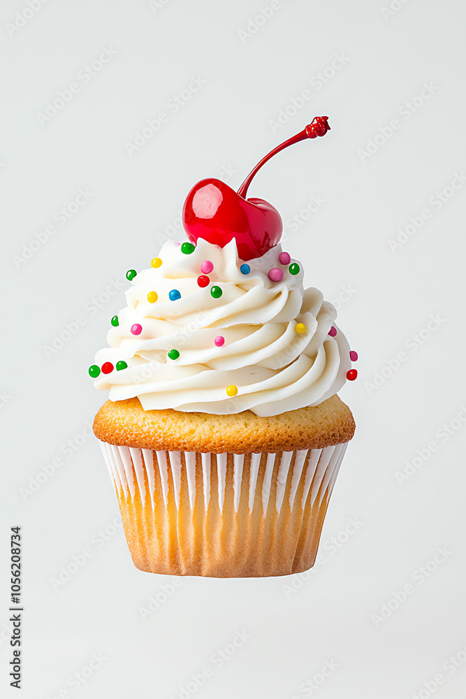 cupcake with cream and cherry cupcake with cream and cherry