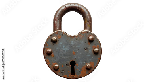 Rusty padlock on transparent background, symbolizes safety and protection 