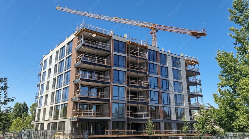 Large building under construction with crane against a clear sky Large building under construction with crane against a clear sky