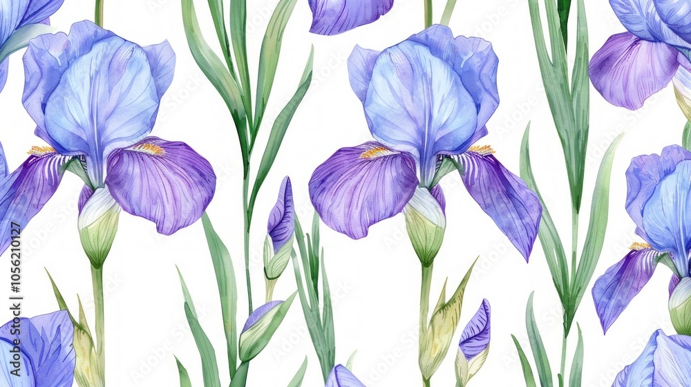 watercolor blue irises over white background, watercolor blue irises over white background,