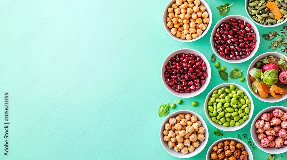 A bowl of mixed vegetables and beans in blue background A bowl of mixed vegetables and beans in blue background