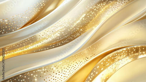 Elegant gold and white abstract wave background with sparkling dots