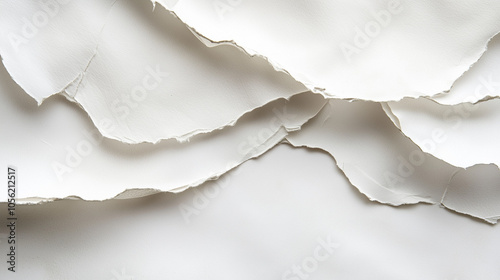 Layered torn white paper edges with textured details on light background