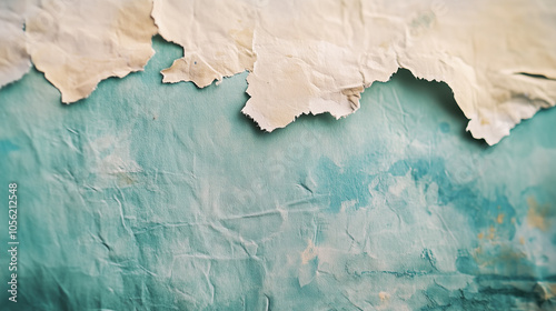 Torn paper texture with beige and teal layers and grunge details