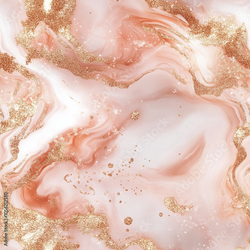 Pink and gold marble texture with fluid abstract patterns