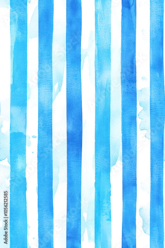 Vertical Stripes pattern, watercolor paintbrush lines, summer blue. photo