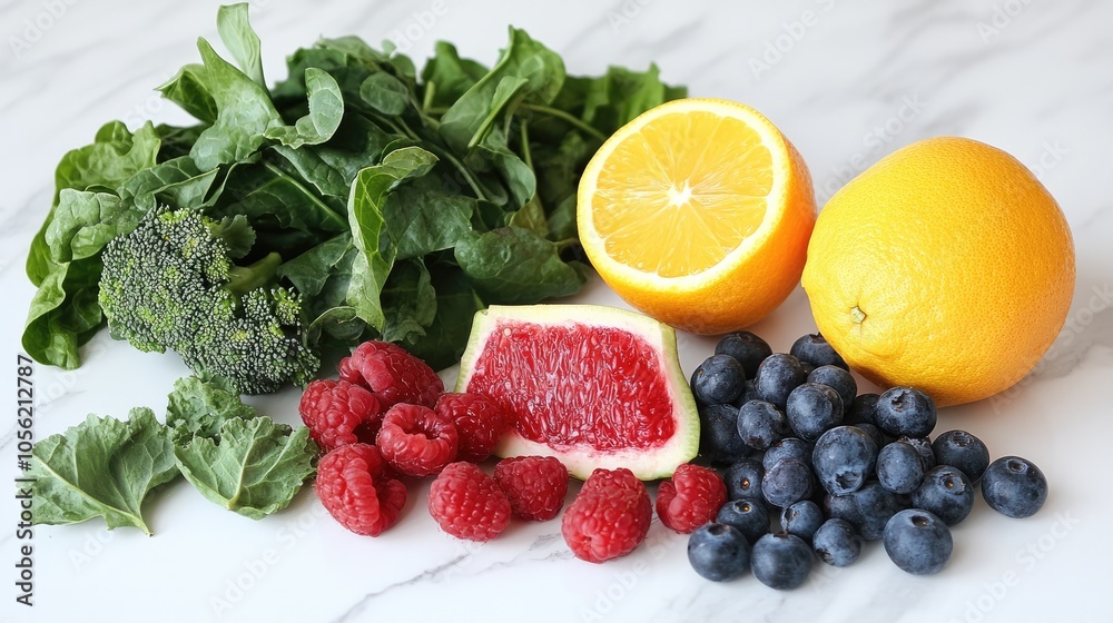 Colorful Arrangement of Immune-Boosting Foods Colorful Arrangement of Immune-Boosting Foods
