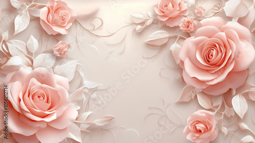 Soft pink rose floral frame with elegant pastel background and copy space