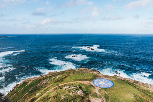 Aerial view of A Coruna cityscape from the tower of hercules with coastline and beach