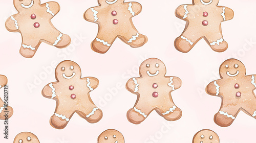 Watercolor gingerbread men cookies on a pink background