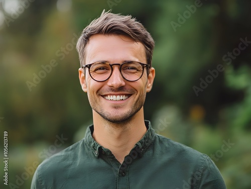 A man with glasses and a green shirt smiling