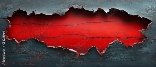Red ripped paper strips with torn edges isolated on a black background