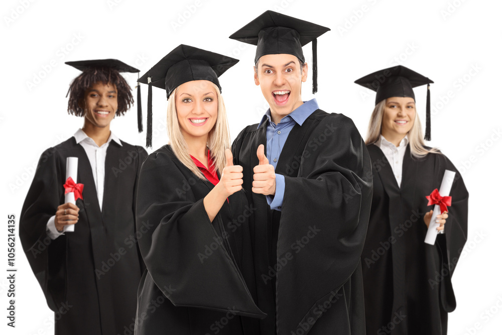 Group of happy graduate students in gowns Group of happy graduate students in gowns
