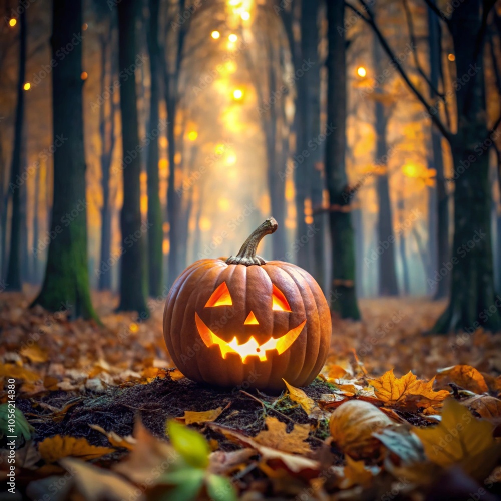 Pumpkin in an Autumn Forest Pumpkin in an Autumn Forest